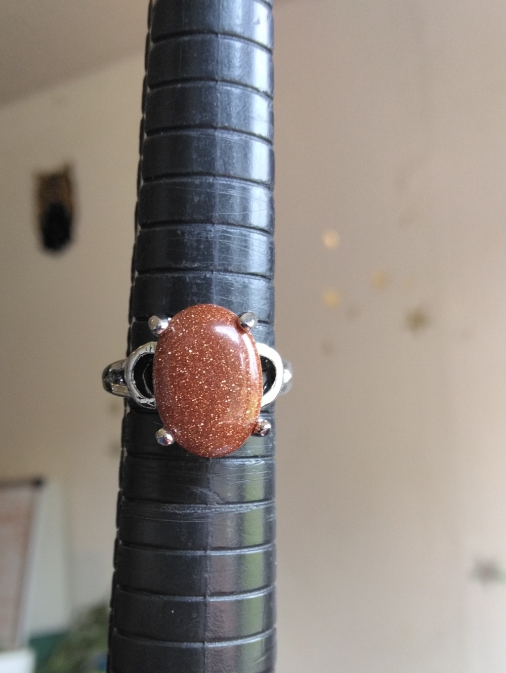 Goldstone Oval Silver Ring - Women's Fashion Ring in Brown